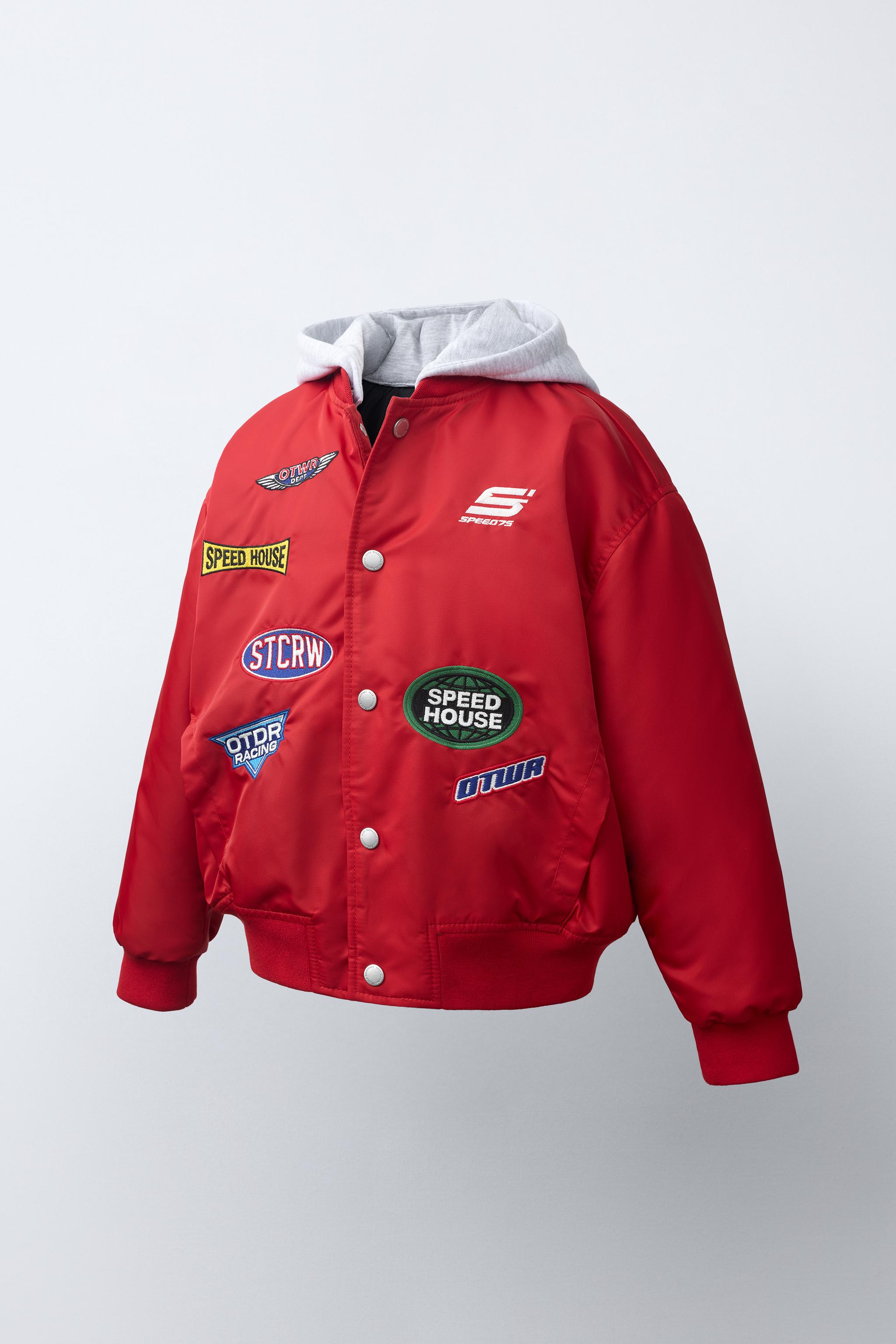 Patch Bomber Jacket with Detachable Hood